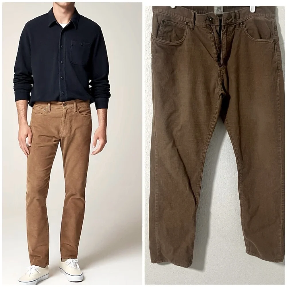 J. Crew Men’s Tan Corduroy Pants Size W33 X L32 Straight Leg 100% Cotton Chino